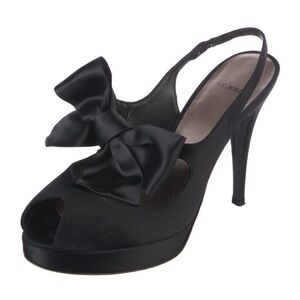 St. John Black Satin Platform Heels with Bow